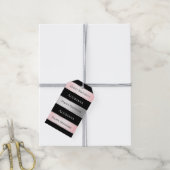 Black Glam Silver Blush Pink Ribbon Verjaardag Cadeaulabel (Met Touw)