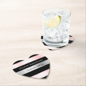 Black Glam Silver Blush Pink Ribbon Verjaardag Kartonnen Onderzetters (Insitu)