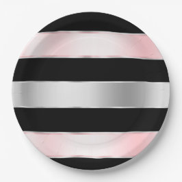 Black Glam Silver Blush Pink Ribbon Verjaardag Papieren Bordje
