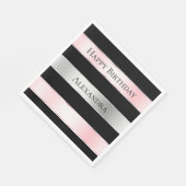 Black Glam Silver Blush Pink Ribbon Verjaardag Servet (Hoek)