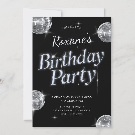 Black Glamour Disco verjaardagsfeestje Kaart (Voorkant)
