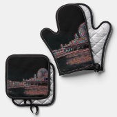 Black Glas in lood Santa Monica Pier Ovenwant & Pannenlap Set (Voorkant / Achterkant)