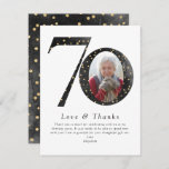 Black Glitter 70th Birthday Foto Bedankkaart<br><div class="desc">Van onze beste foto-mijlpaal verjaardagscollectie</div>