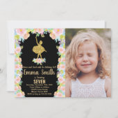 Black Glitter Ballerina Birthday Invitation foto Kaart (Voorkant)