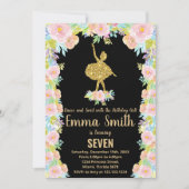 Black Glitter Ballerina Birthday-uitnodigingen Kaart (Voorkant)