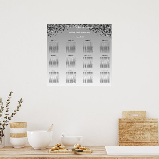 Black Glitter Birthday Alphabetic Seating Plan Poster (Keuken)