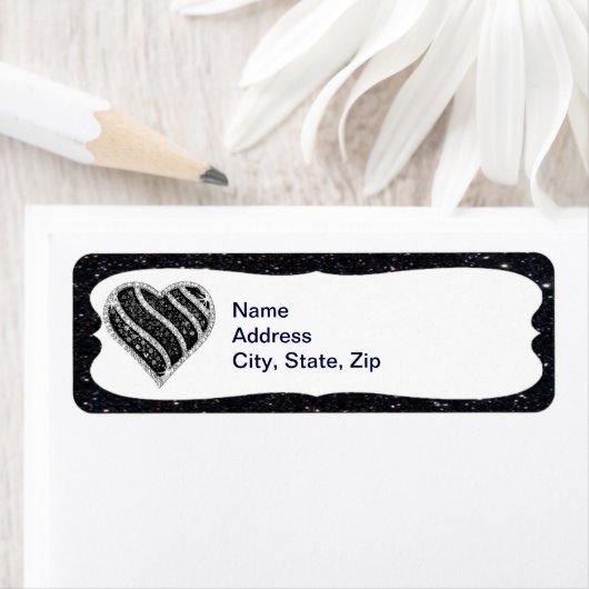 Black Glitter Black Heart-Adresetiketten Etiket (Insitu)