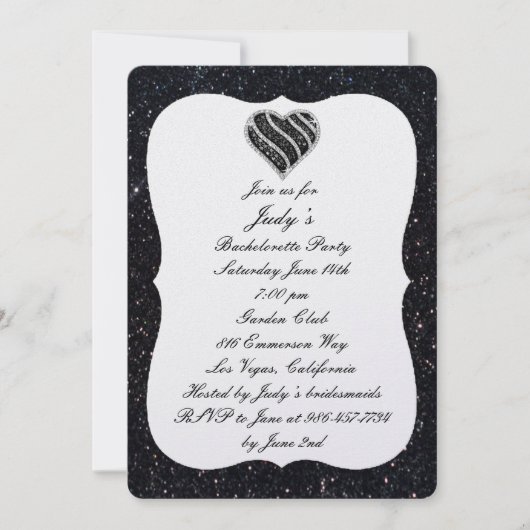 Black Glitter Black Heart Bachelorette Party Kaart (Voorkant)