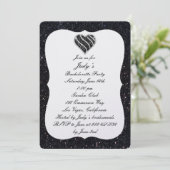 Black Glitter Black Heart Bachelorette Party Kaart (Staand voorkant)
