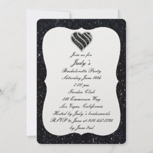 Black Glitter Black Heart Bachelorette Party Kaart