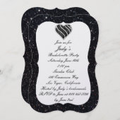 Black Glitter Black Heart Bachelorette Party Kaart (Voorkant / Achterkant)