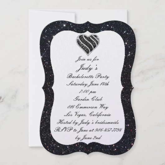Black Glitter Black Heart Bachelorette Party Kaart (Voorkant)