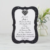 Black Glitter Black Heart Bachelorette Party Kaart (Staand voorkant)
