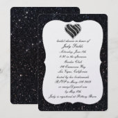 Black Glitter Black Heart Bridal Shower-uitnodigin Kaart (Voorkant / Achterkant)