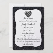 Black Glitter Black Heart Engagement Party uitnodi Kaart (Voorkant)
