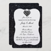 Black Glitter Black Heart Engagement Party uitnodi Kaart (Voorkant / Achterkant)