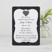 Black Glitter Black Heart Engagement Party uitnodi Kaart (Staand voorkant)