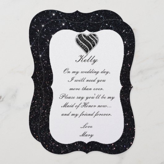 Black Glitter Black Heart, gemaakt van edelachtbar Kaart (Voorkant / Achterkant)