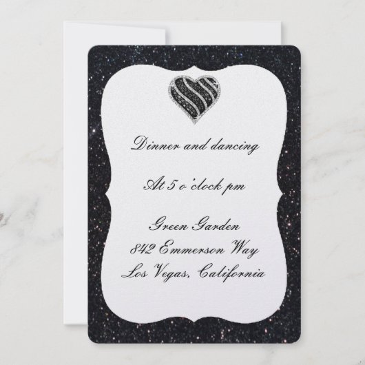 Black Glitter Black Heart Reception Kaart (Voorkant)