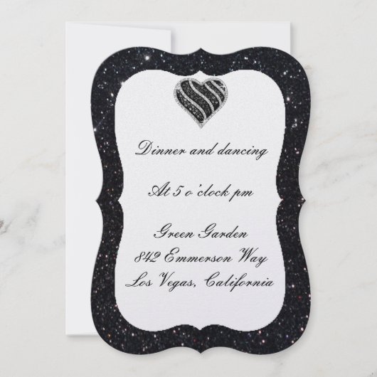 Black Glitter Black Heart Reception Kaart (Voorkant)
