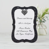 Black Glitter Black Heart Reception Kaart (Staand voorkant)