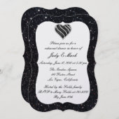 Black Glitter Black Heart Rehearsal Dinner Invite Kaart (Voorkant / Achterkant)