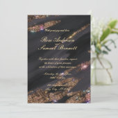 Black Glitter bruiloft uitnodiging (Staand voorkant)