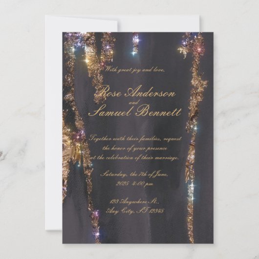 Black Glitter bruiloft uitnodiging (Voorkant)