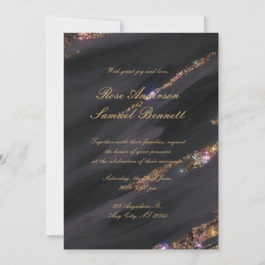 Black Glitter bruiloft uitnodiging (Voorkant)