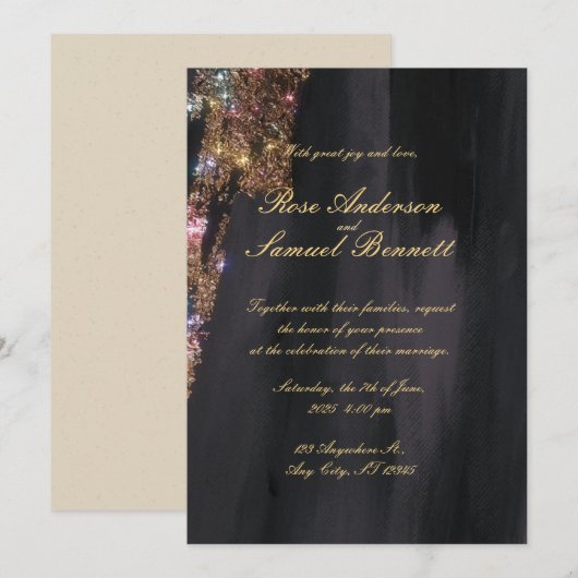 Black Glitter bruiloft uitnodiging (Voorkant / Achterkant)