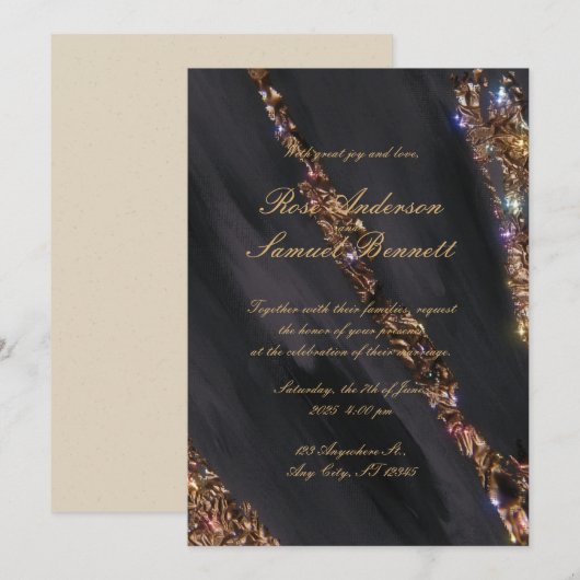 Black Glitter bruiloft uitnodiging (Voorkant / Achterkant)