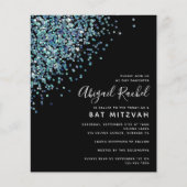 Black Glitter Budget Bat Mitzvah Uitnodiging (Voorkant)