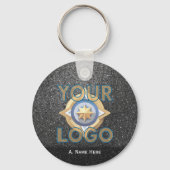 Black Glitter Business Logo Fleet Office Employee Sleutelhanger (Voorkant)
