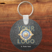 Black Glitter Business Logo Fleet Office Employee Sleutelhanger (Voorkant)