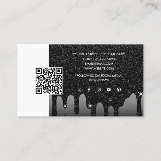 Black Glitter Business Logo QR Code Loyaliteit Visitekaartje (Achterkant)