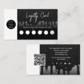 Black Glitter Business Logo QR Code Loyaliteit Visitekaartje (Voorkant / Achterkant)