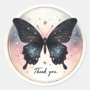 Black Glitter Butterfly - Bedankt - Ronde Sticker