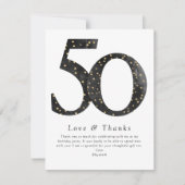 Black Glitter Confetti 50th Birthday Bedankkaart (Voorkant)