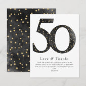 Black Glitter Confetti 50th Birthday Bedankkaart (Voorkant / Achterkant)