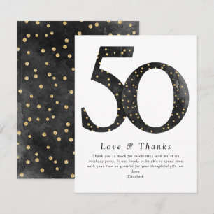 Black Glitter Confetti 50th Birthday Bedankkaart