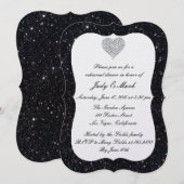 Black Glitter Diamond Heart Rehearsal Dinner Kaart (Voorkant / Achterkant)