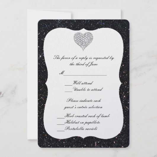 Black Glitter Diamond Heart Response Kaart (Voorkant)