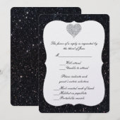 Black Glitter Diamond Heart Response Kaart (Voorkant / Achterkant)