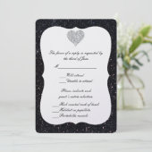 Black Glitter Diamond Heart Response Kaart (Staand voorkant)