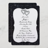 Black Glitter Diamond Hearts Bachelorette Party Kaart (Voorkant / Achterkant)
