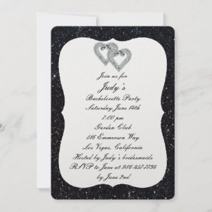 Black Glitter Diamond Hearts Bachelorette Party Kaart