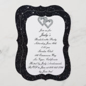 Black Glitter Diamond Hearts Bachelorette Party Kaart (Voorkant / Achterkant)