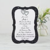 Black Glitter Diamond Hearts Bachelorette Party Kaart (Staand voorkant)
