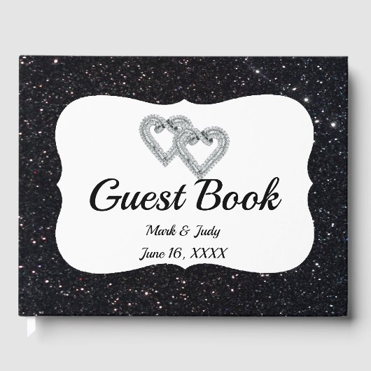Black Glitter Diamond Hearts Gastenboek (Voorkant)