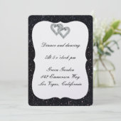 Black Glitter Diamond Hearts Reception Kaart (Staand voorkant)